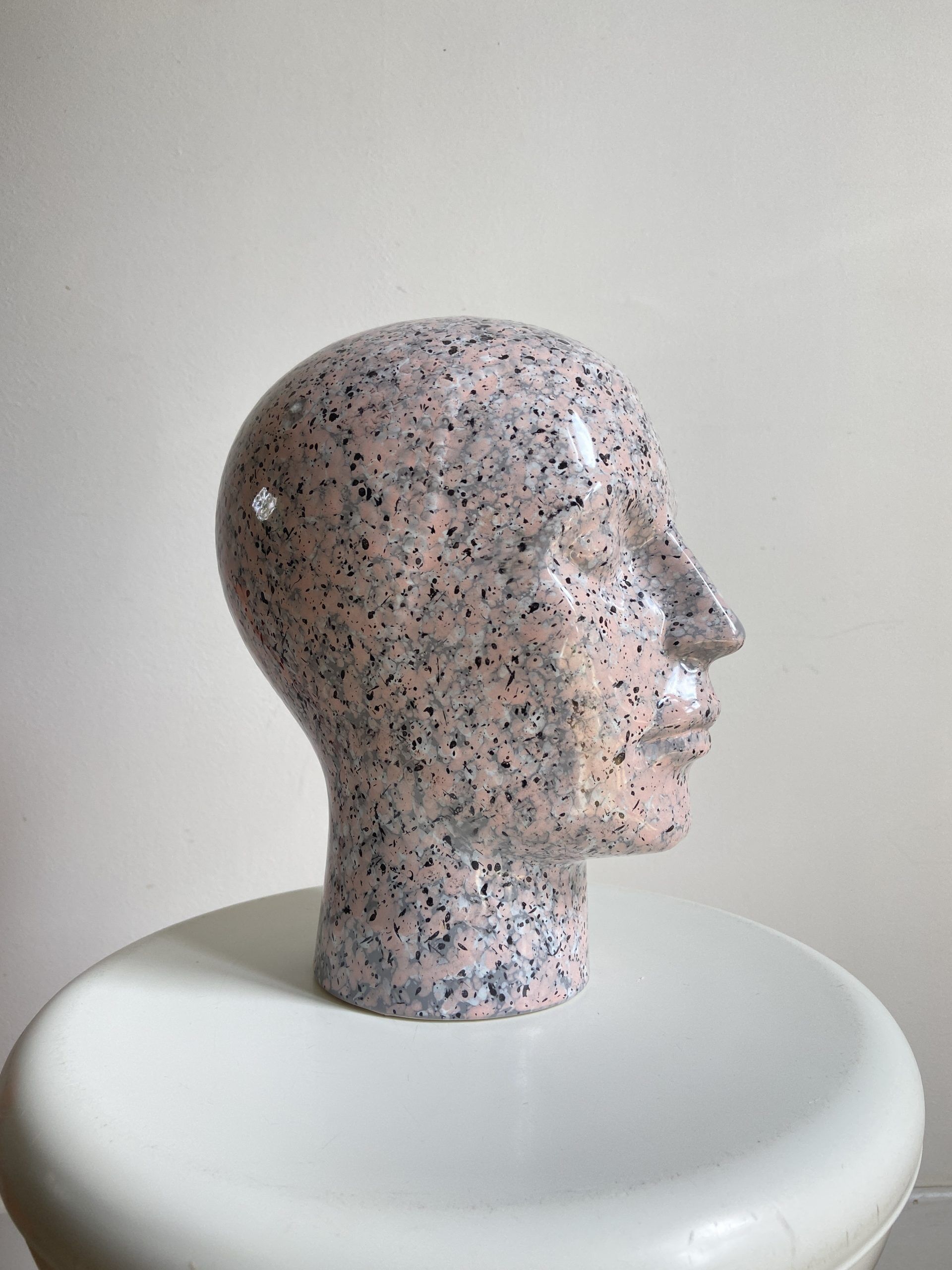 Vintage ceramic head speckled pattern pink and black