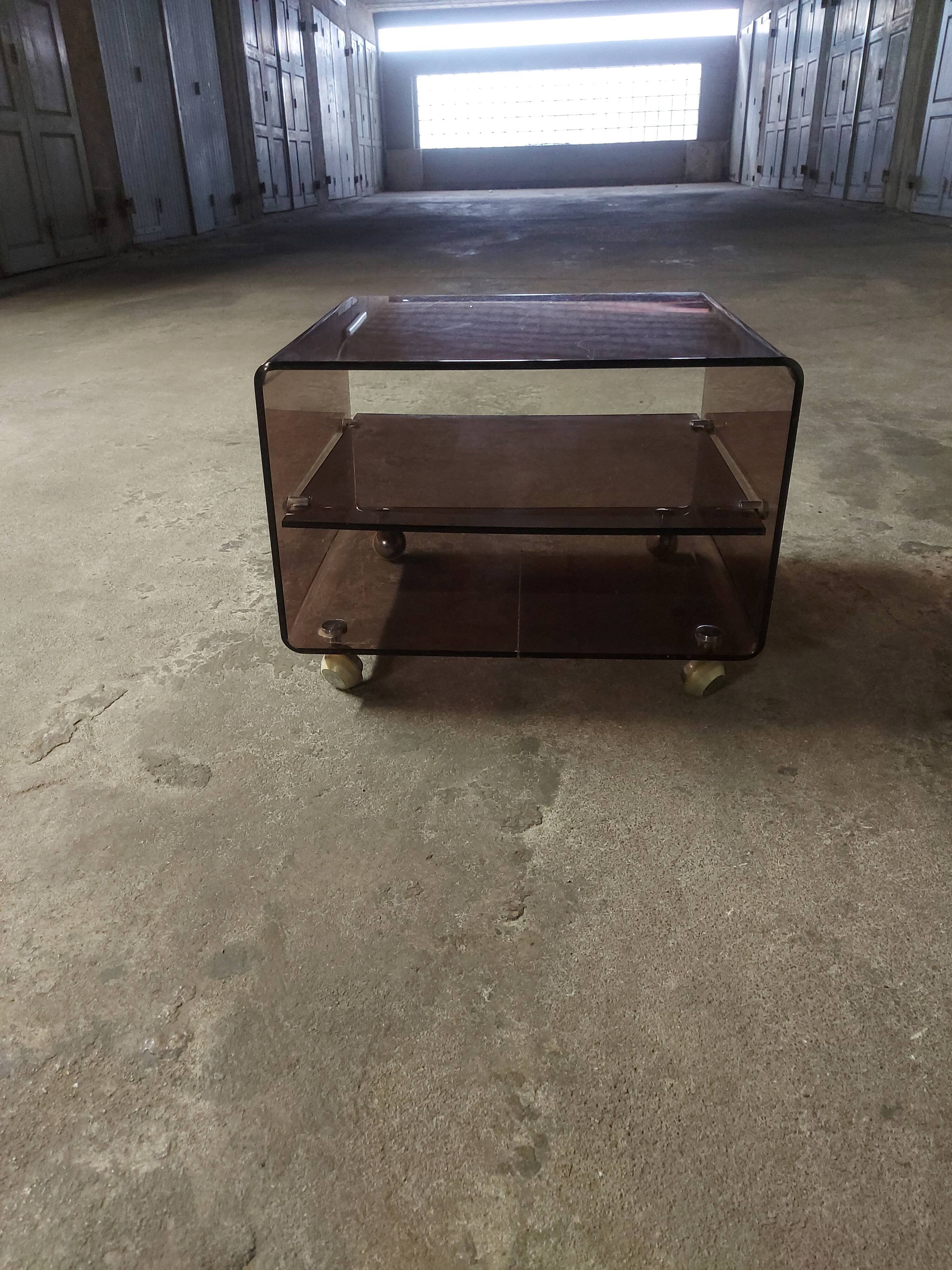 Plexiglas table on wheels, Eric Maville production