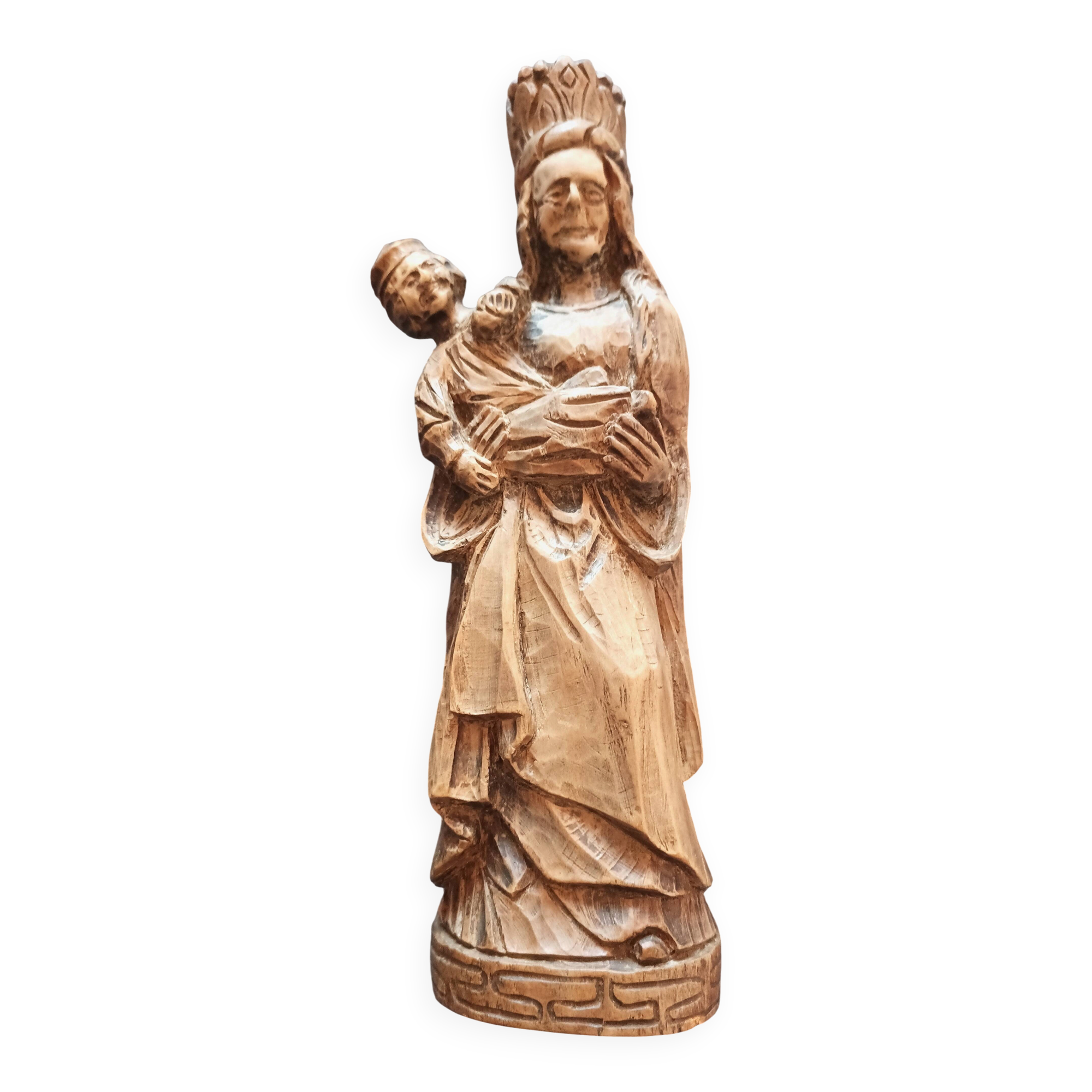 Statuette de la Vierge à l'Enfant en bois sculpté –24,5 cm– Vers 1955-1975