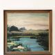 Grande peinture à l'huile vintage originale de paysage fluvial, vers 1960.