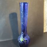 Vintage cobalt blue glass vase with foliage decoration – 20 cm