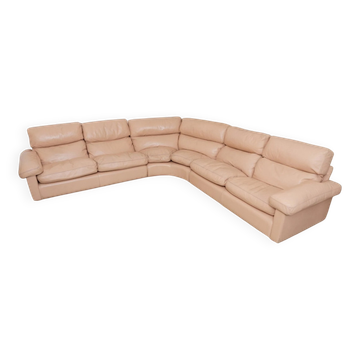 Vintage blush leather modular sofa Petronio by Tito Agnoli for Poltrona Frau, 1970s mid-century design