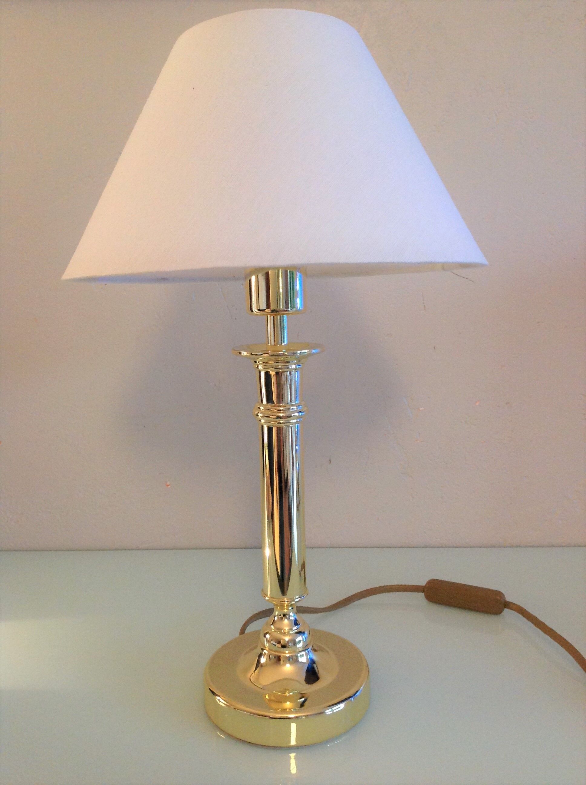 Brass lamp and lampshade fabric ecru / vintage 70s