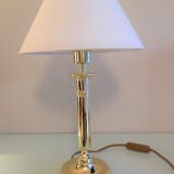 Brass lamp and lampshade fabric ecru / vintage 70s