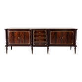 Enfilade-bar vintage en acajou verni et laiton, style Louis XVI