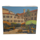 Original oil painting, Provençal market in Nice, France, Grether, 1948
