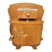Art Deco bedside table from the 1930s, wooden marble vintage nightstand.