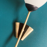 Old pair of brass wall lights and opaline glass globes 50s/60s vintage decoration