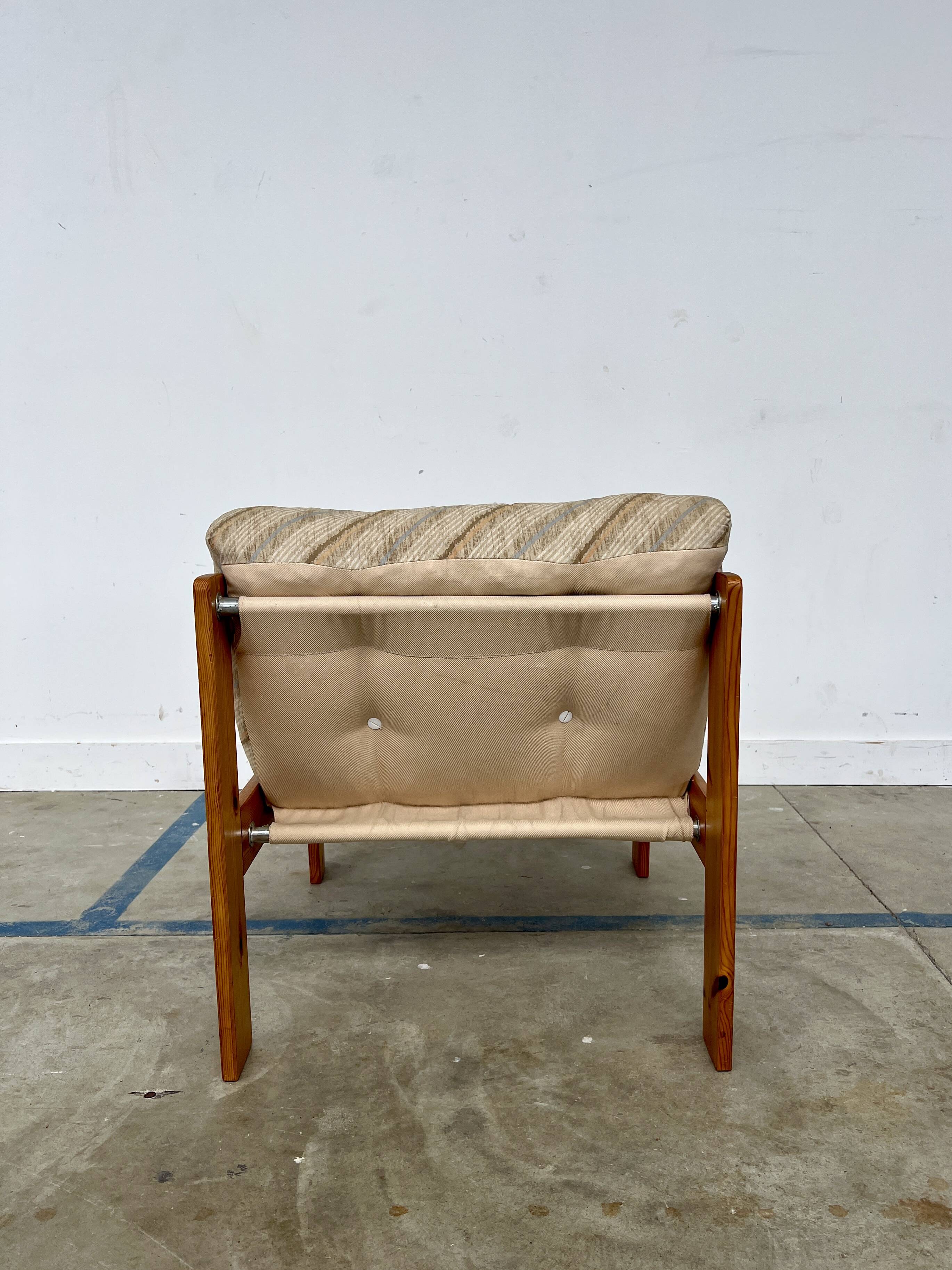 80s armchair with striped fabric and pine structure
