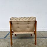 80s armchair with striped fabric and pine structure