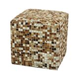 Vintage Square Pouf Goat Leather Patchwork Mosaic Pattern