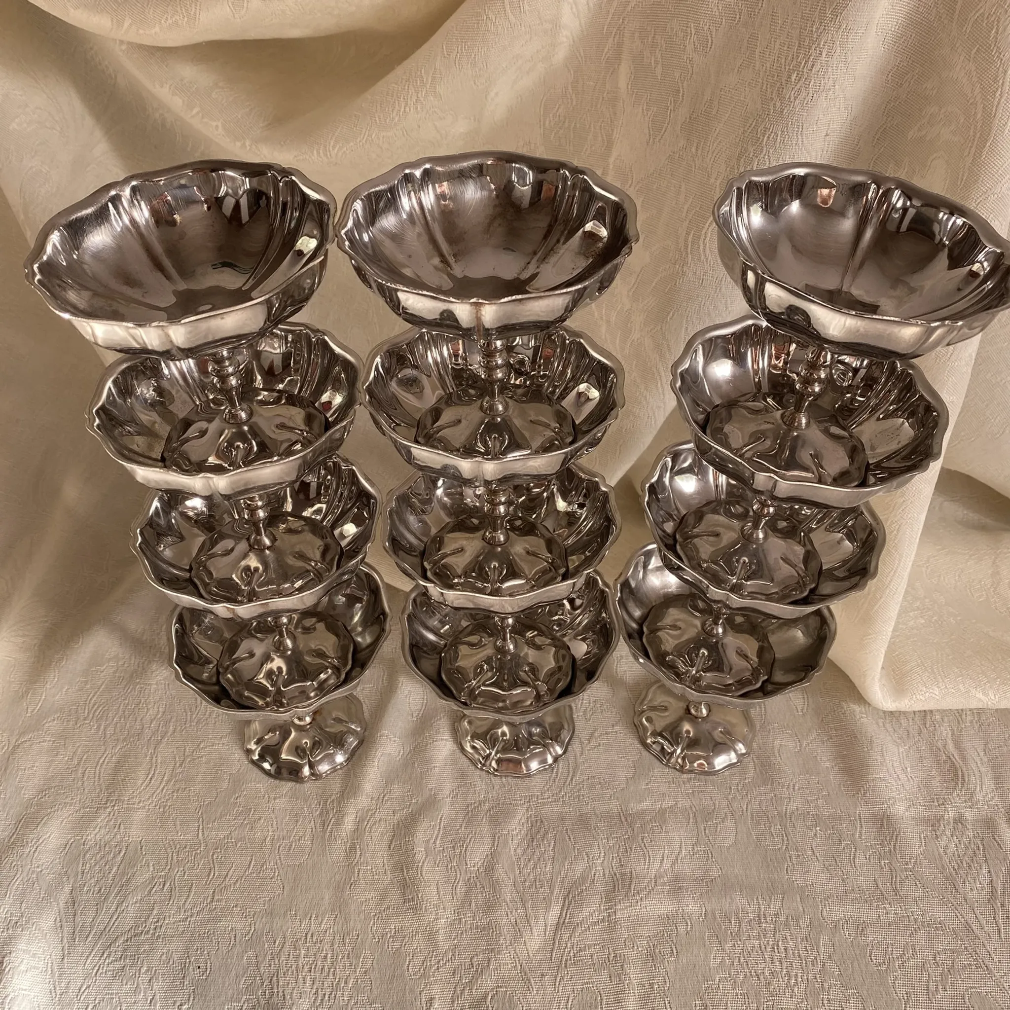 Vintage stainless steel footed bowls