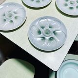 Salins factory oyster plates in water green colors