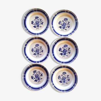 6 assiettes à dessert Badonvilliers bleu et blanc