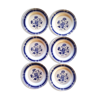 6 blue and white Badonvilliers dessert plates