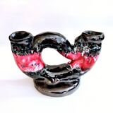 Vintage artisanal two-tone earthenware candle holder Vallauris France