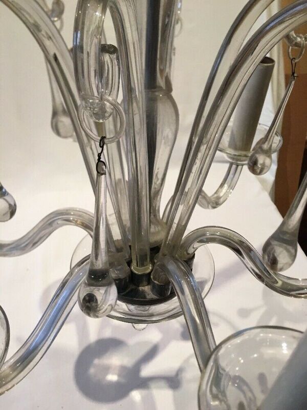 Lustre en verre de murano forme goutte ancien 6 branches vintage