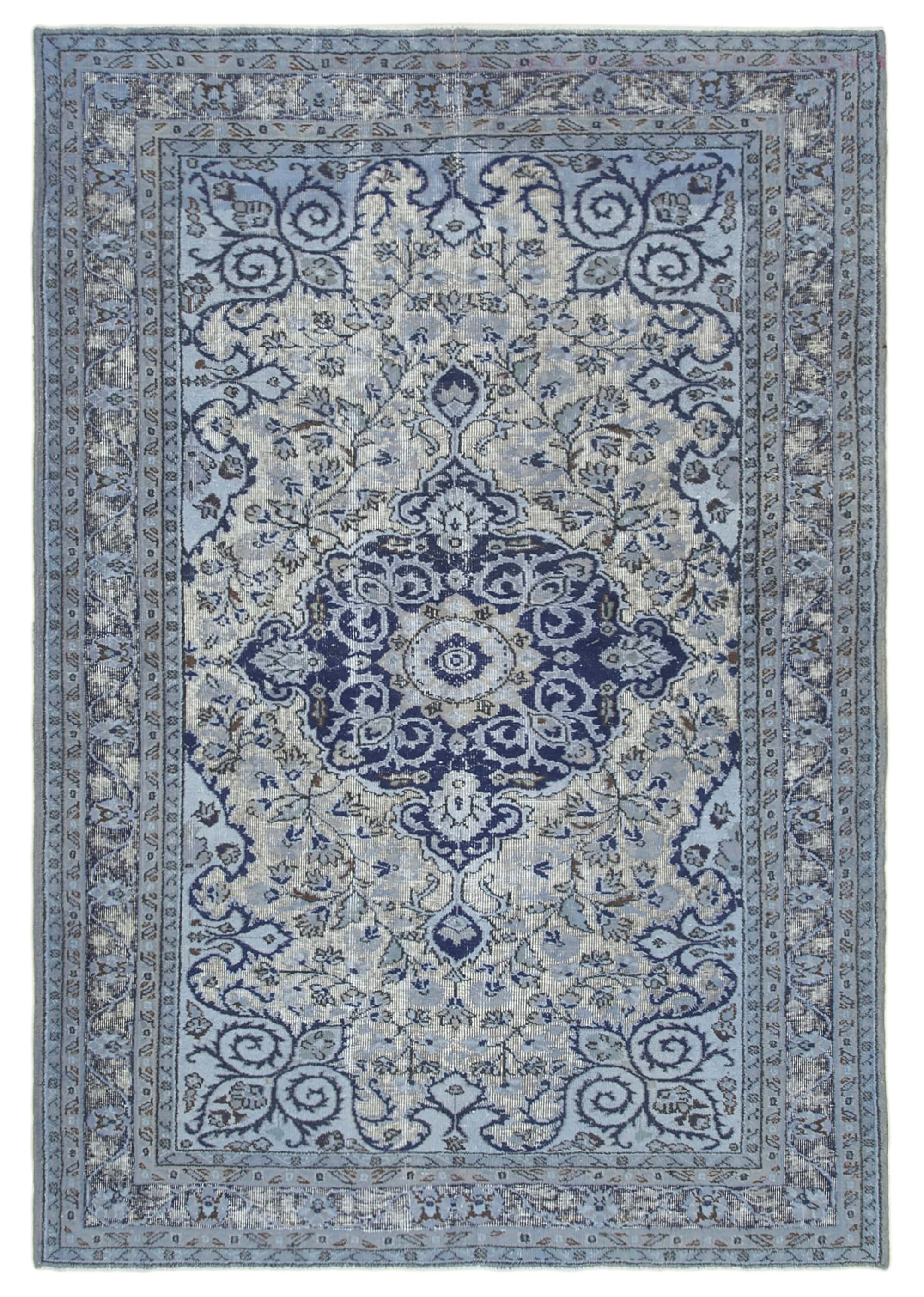 Handmade carved anatolian 1970s 191 cm x 276 cm blue rug