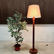 Teak Floor Lamp with Lampshade in Wild Silk, Denmark 1960s