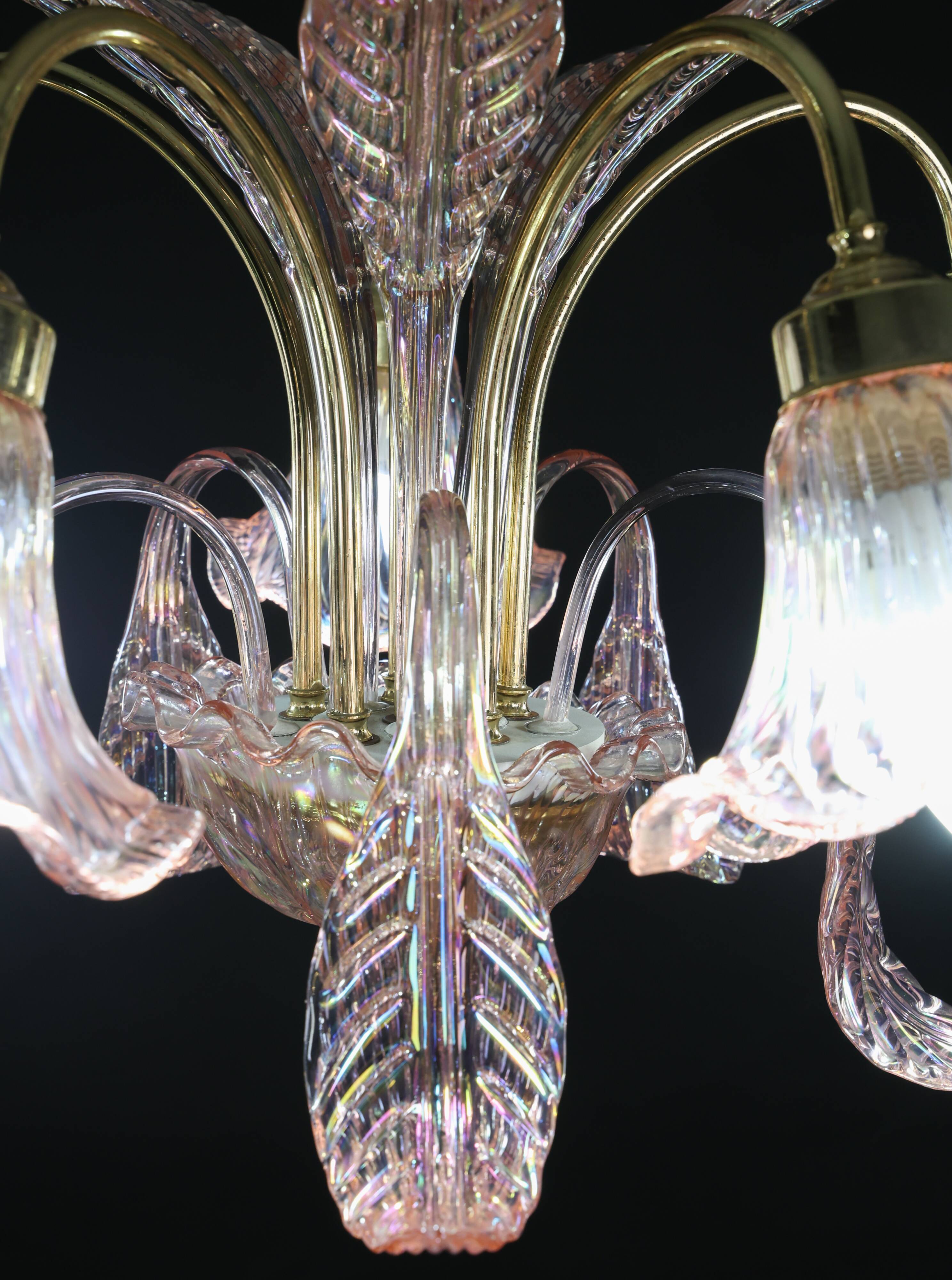 Liz Taylor, Iridiscent Pink Murano Glass Chandelier, 1980s