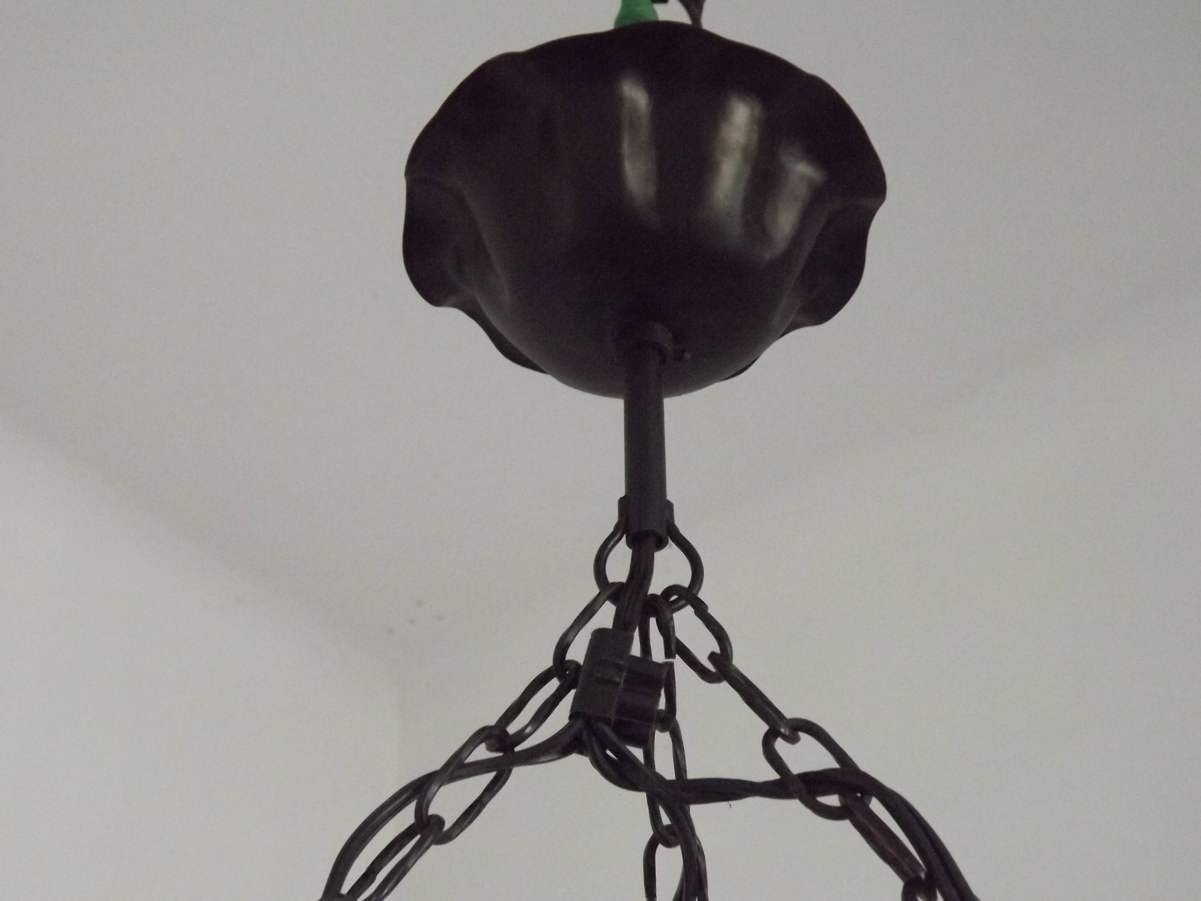 Vintage 4-light chandelier in black metal and glass, France