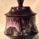 Covered sugar bowl Vallauris glazed ceramic brown old pink A152-3