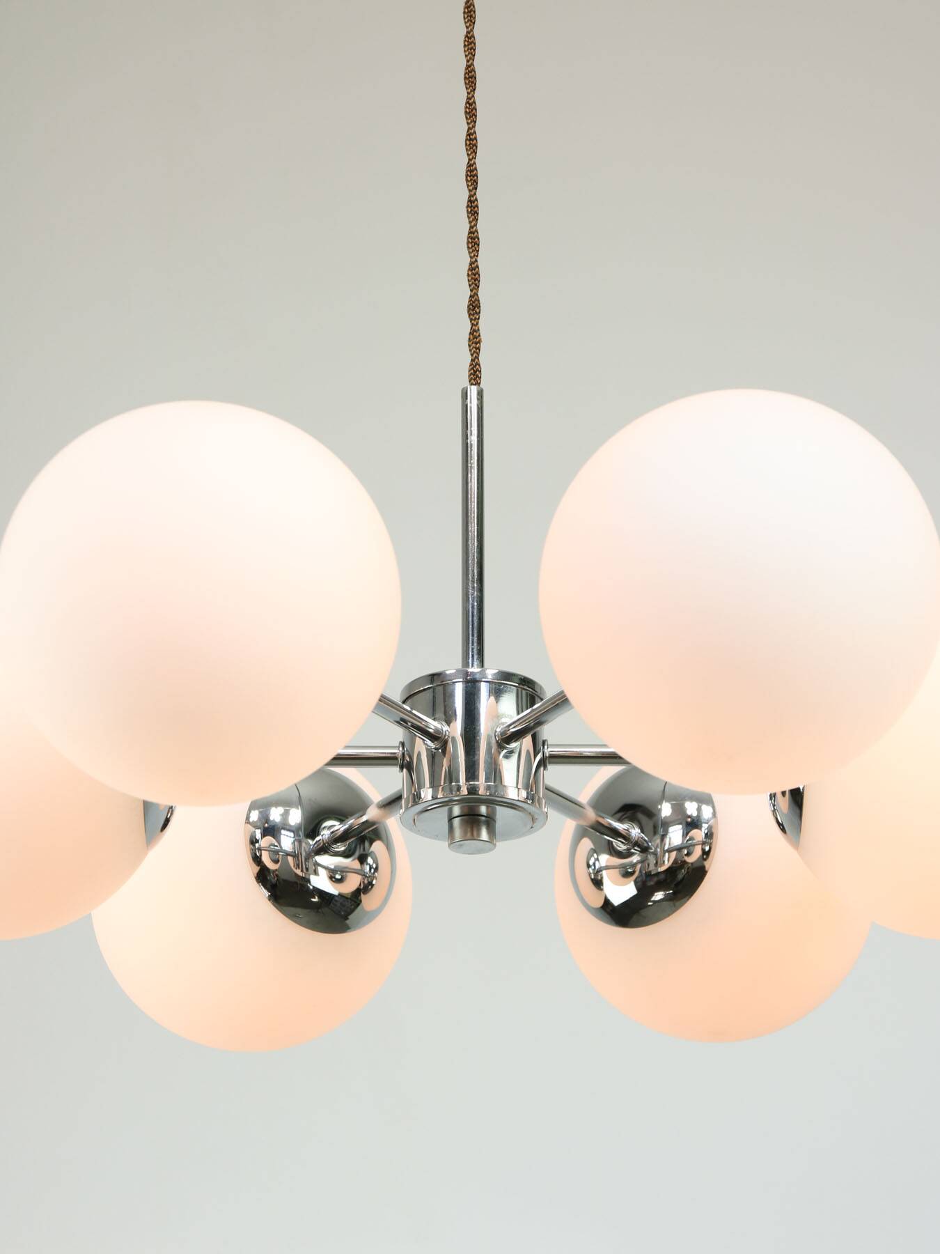 Space-age Italian Sputnik Chrome & Opaline Chandelier, 1970s