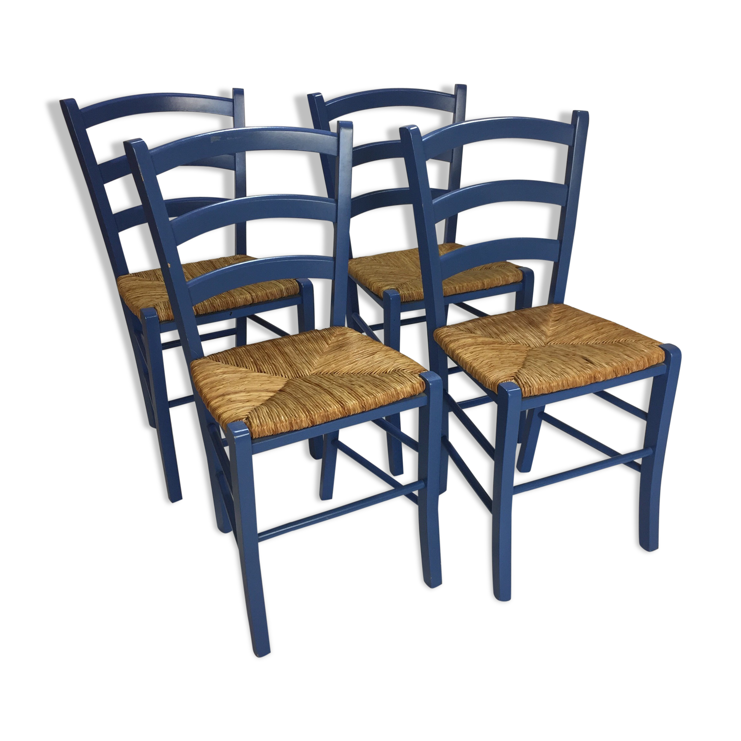 Lot of 4 decked blue chairs