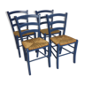 Lot de 4 chaises bleues paillées