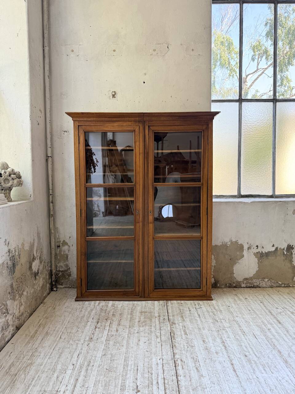 Glass-fronted walnut library 1900
