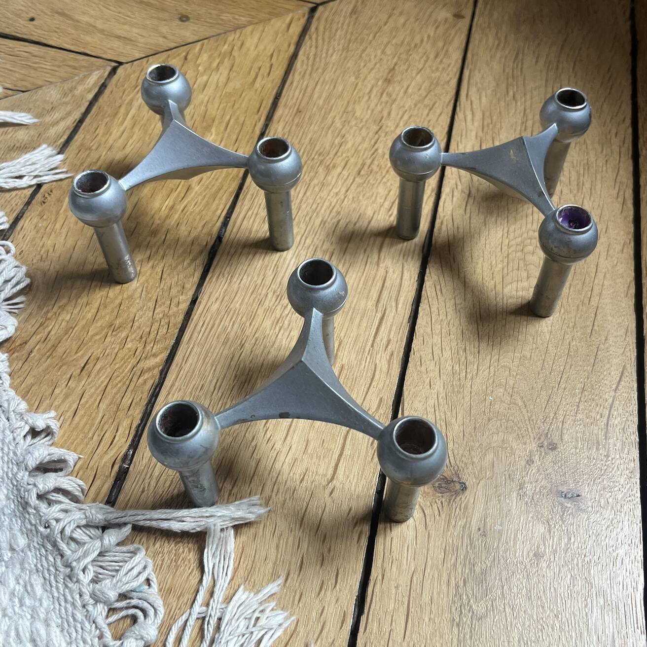 Stoff Nagel candle holder trio