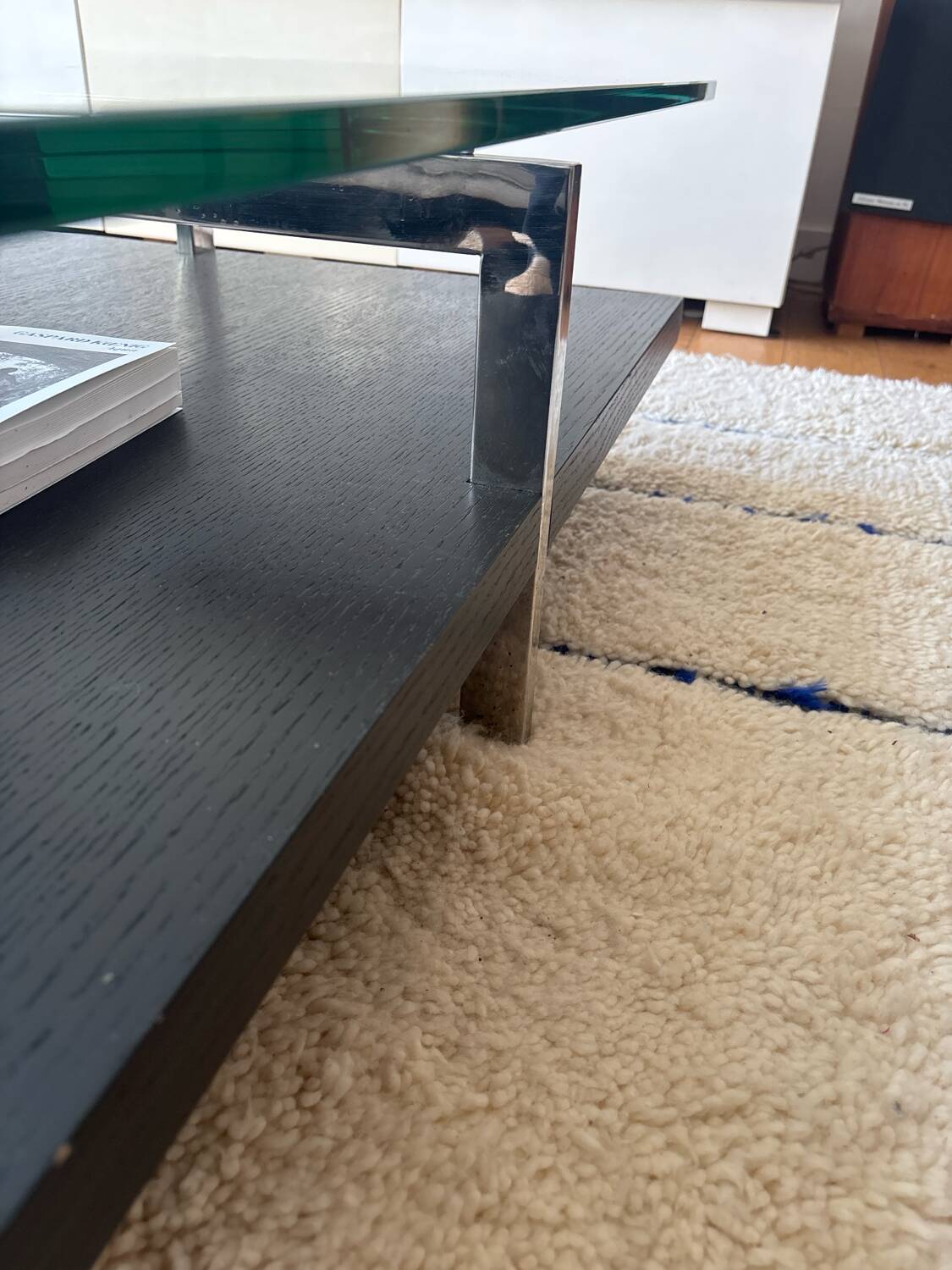Glass and chrome metal coffee table