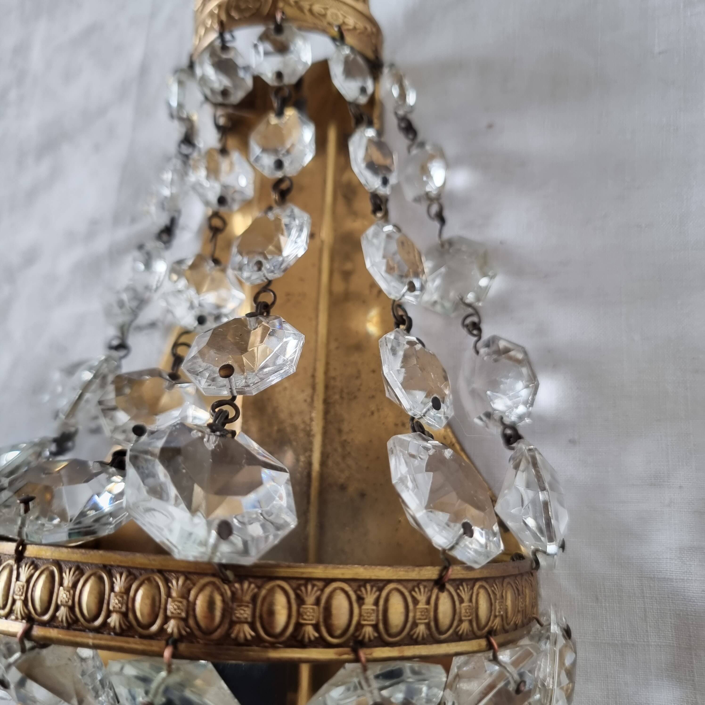 Vintage Empire Style 1950s Wall Lamp or Sconce in Gold Brass and Scream