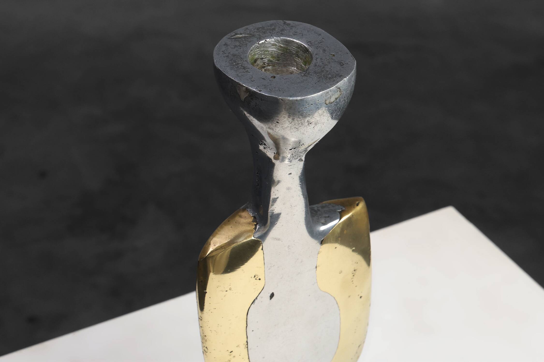 Candleholder and Bowl by David Marshall in Aluminum and Brass, UK 1970s
