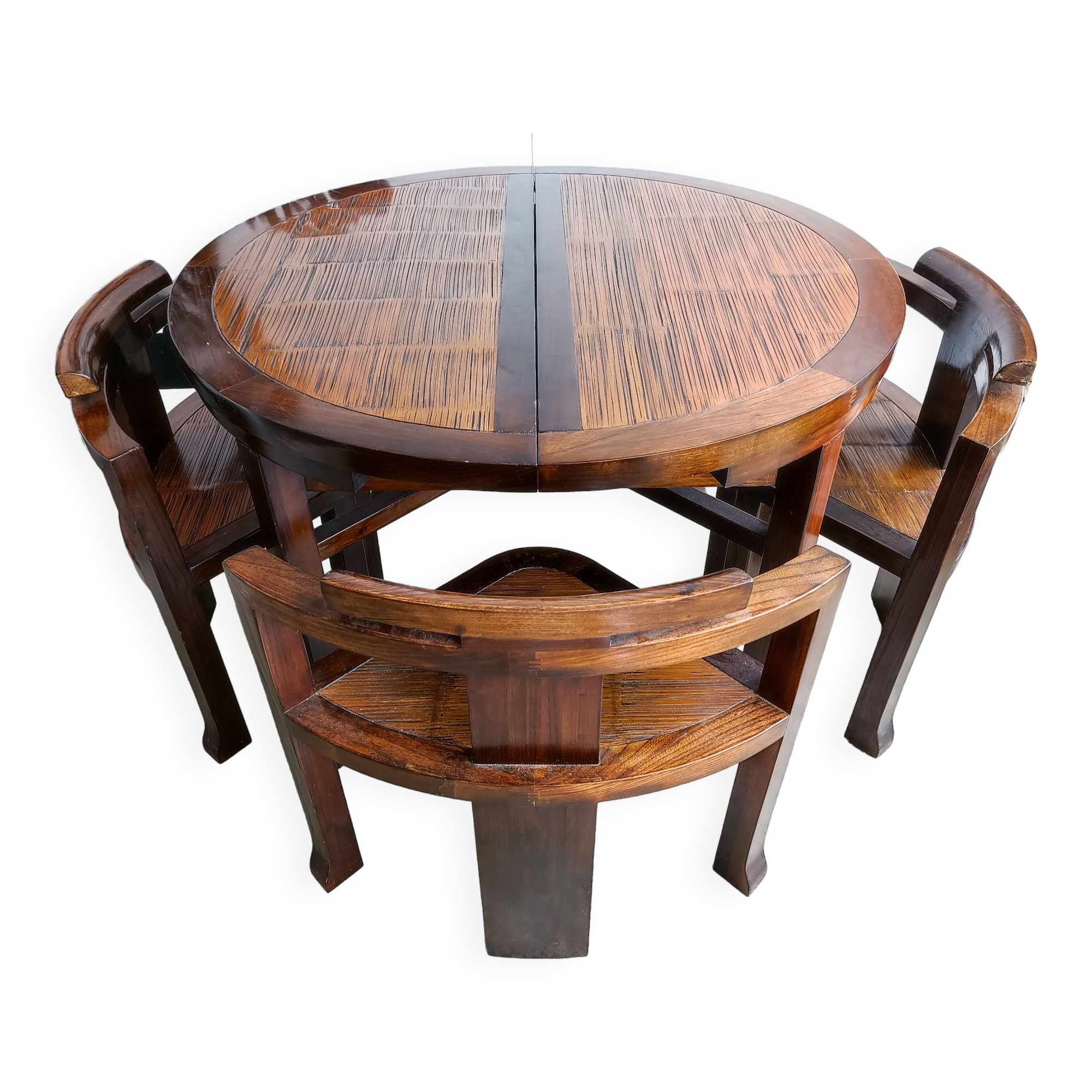 Round table + 4 chairs solid wood elm and bamboo set mag room furniture