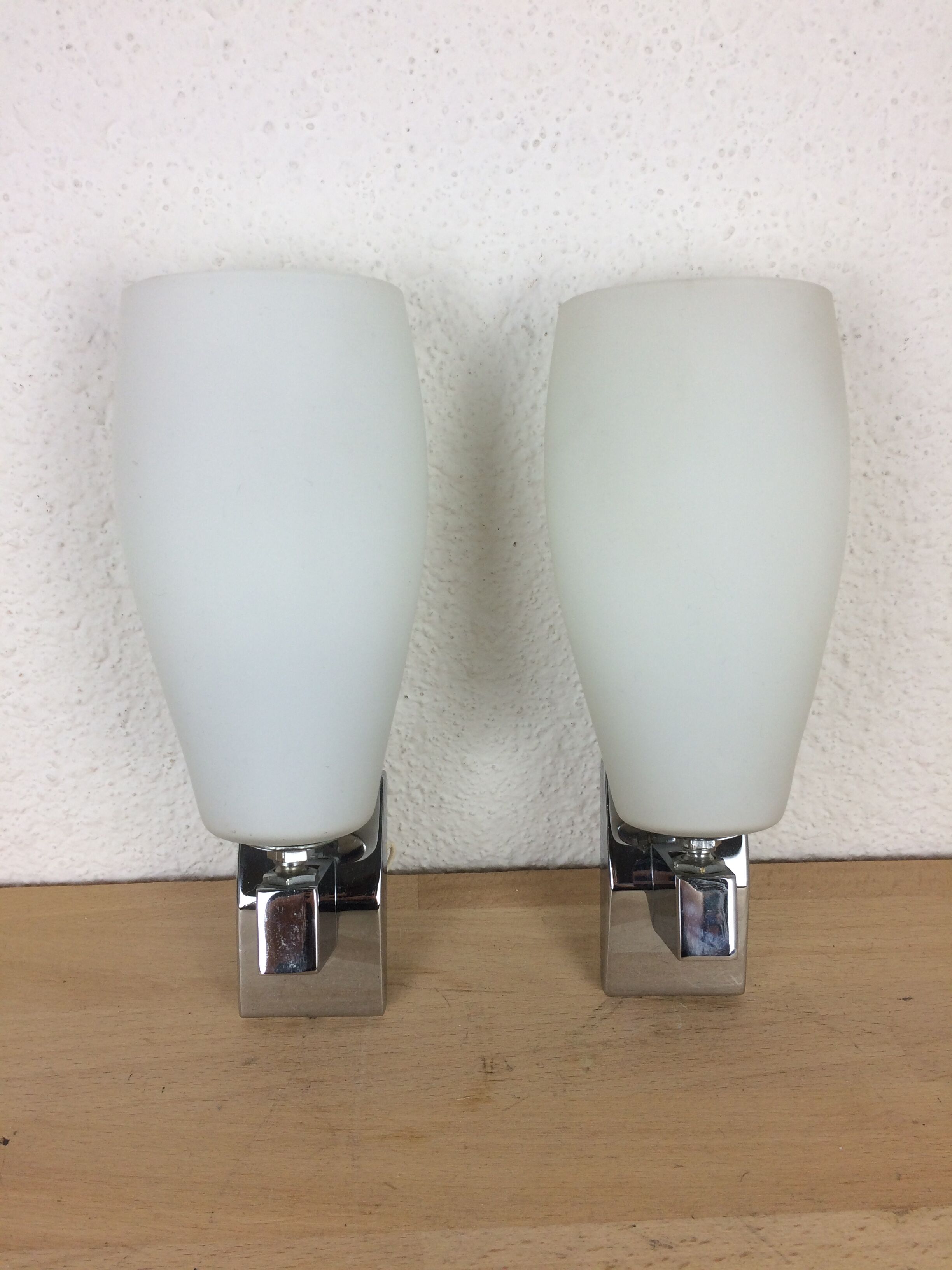 Pair of inda adjustable wall lamps, chrome and white opaline 70's
