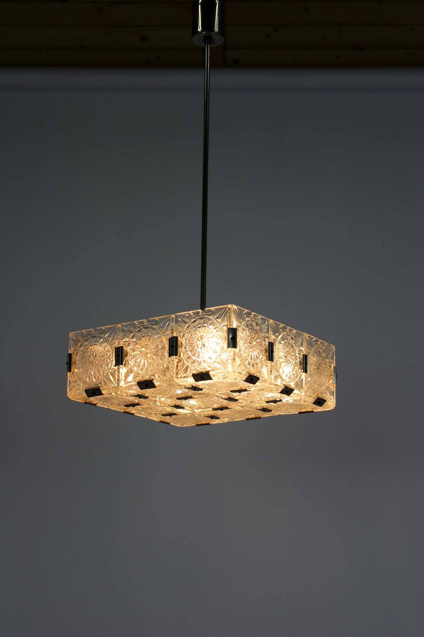 Vintage Sculptural Glass Pendant Lamp by Kamenický Šenov, 1970s