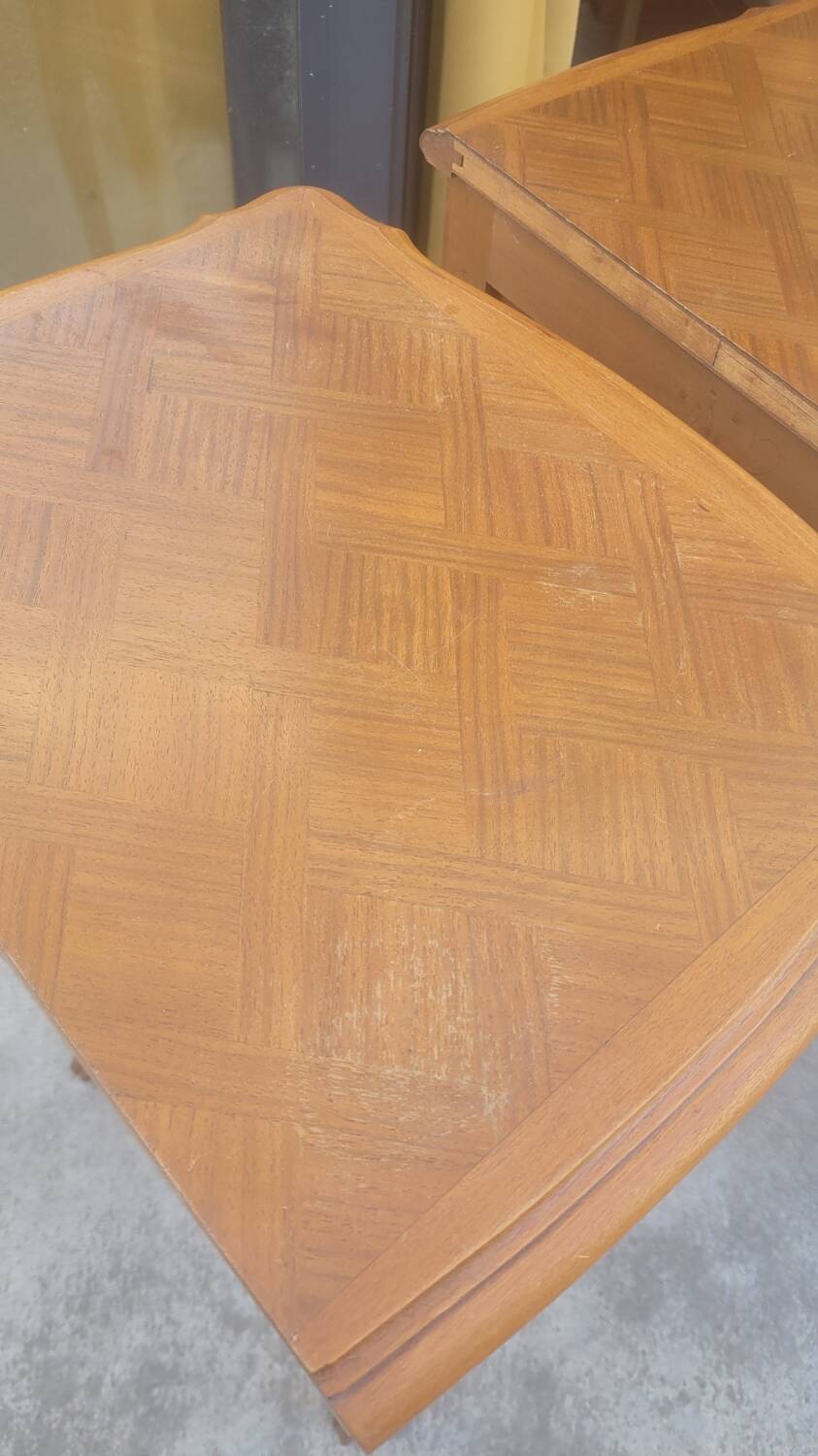 Pair of Louis xv style bedside tables in cherry wood, 3 drawers