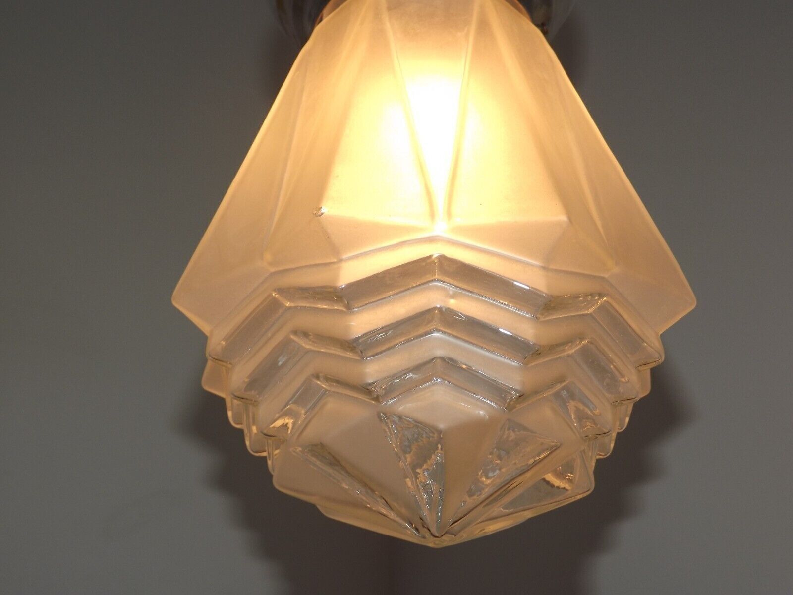 French 1920's-1940's art deco milk glass skyscraper tiered light fixture 3995