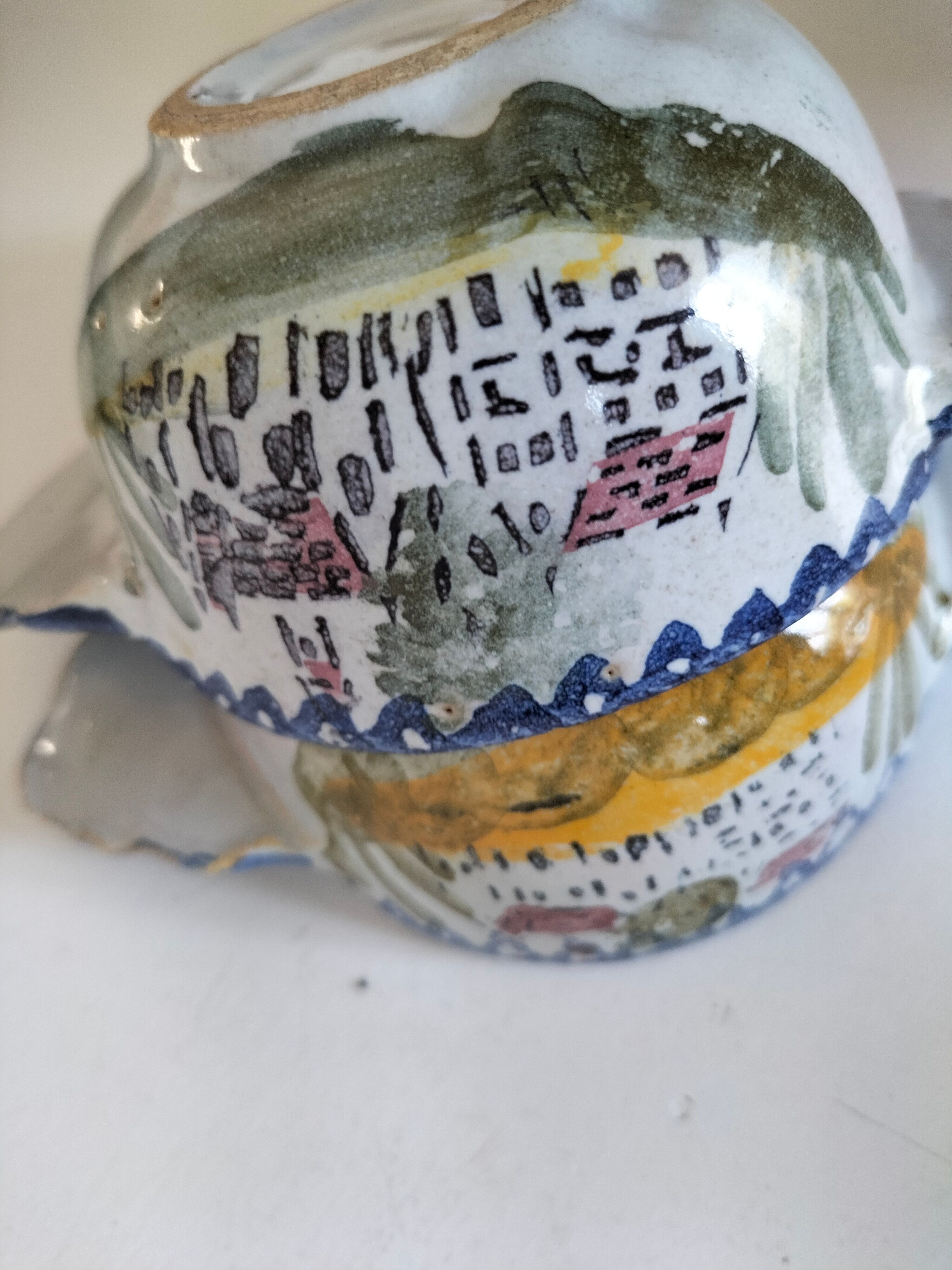 5 mini earthenware bowls from Charolles decorated with a village and rooster.