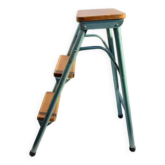 Folding stepladder in wood and metal from the 60s - 70s H 73 cm