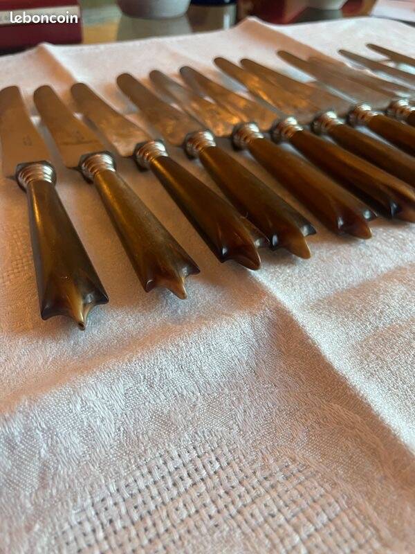 Box of 12 fine table knives from the late 19th century in horn.