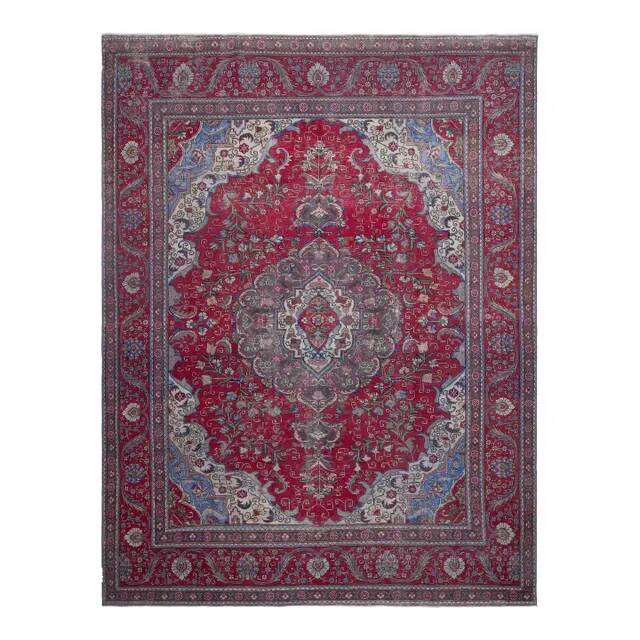 1970s Vintage Persian Handmade Wool Red Oversized Rug 297x378