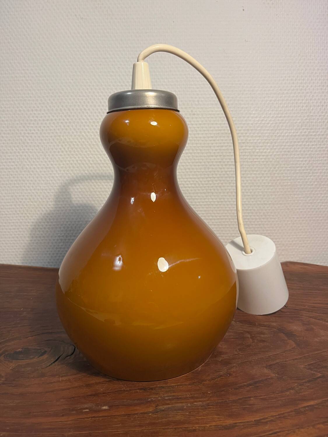 70s pear pendant light brown opaline