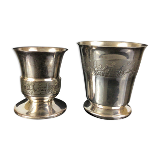 Ensemble de 2 timbales gobelets en argent poinçon minerve