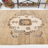 Brown and beige wool oushak rug 286x181cm