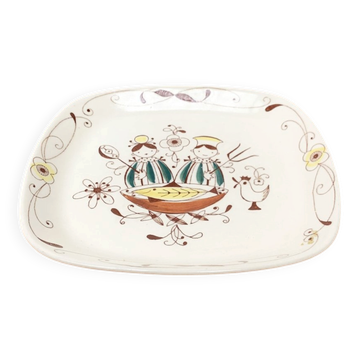 Hand-Painted Plate Pink Flamingo Master Chef in Norwegian Ceramic by Inger Waage from Stavanger Flint