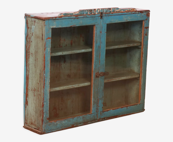 Ancienne vitrine en teck birman patine bleue d'origine