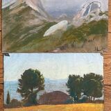 Paintings set of 4 drawings by Ed. Pannetier (1884-1965) Provence Côte d'Azur