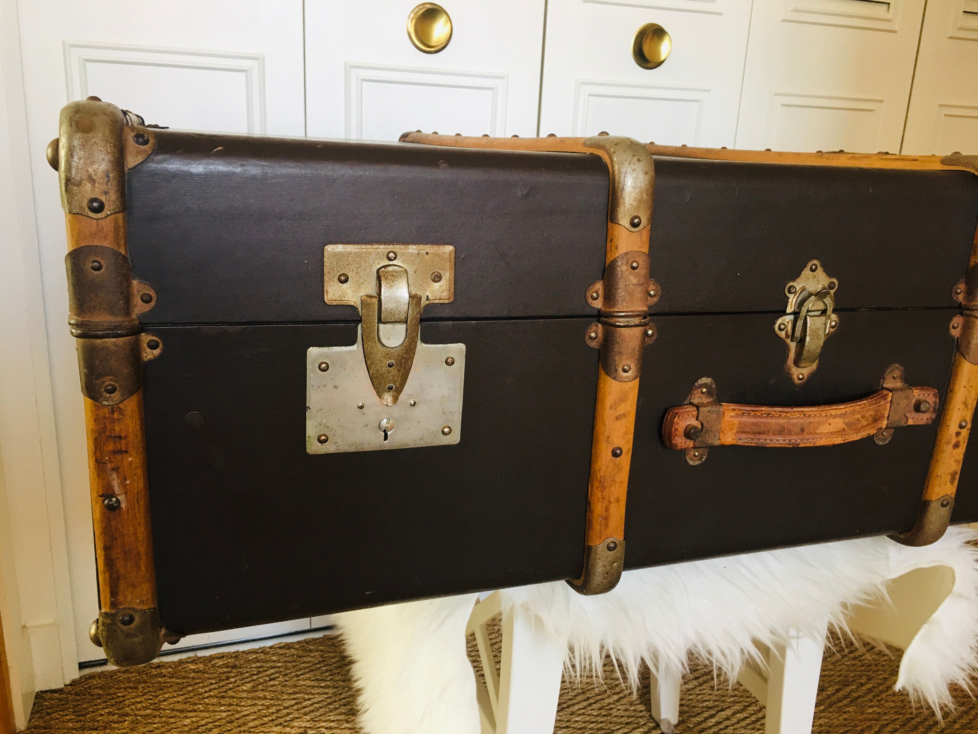 Wooden and leather suitcase